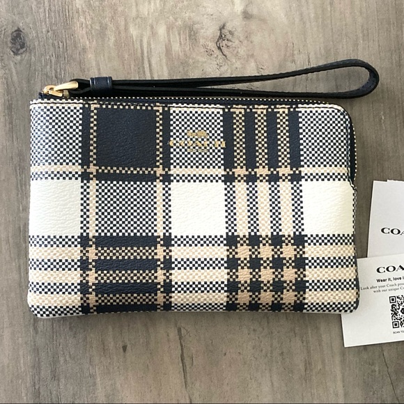 COACH Corner Zip Wristlet in Navy Garden Plaid Print - Picture 7 of 7